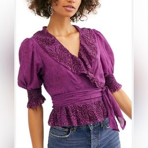 NEW • Free People • Women’s Olivia Wrap Top Cropped Purple and Brown Small
